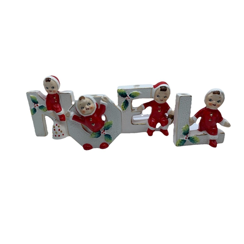 Vintage LIPPER & MANN Japan Ceramic Christmas Santa NOEL Candleholders MCM 1950s